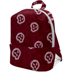 White Skulls On Red Shiny Background Zip Up Backpack by SychEva