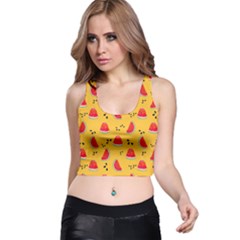 Slices Of Juicy Red Watermelon On A Yellow Background Racer Back Crop Top by SychEva