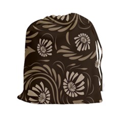 Folk Flowers Pattern  Drawstring Pouch (2xl) by Eskimos