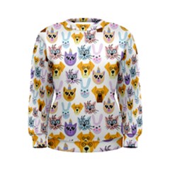 Funny Animal Faces With Glasses On A White Background Women s Sweatshirt by SychEva