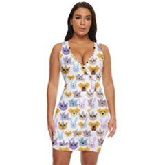 Funny Animal Faces With Glasses On A White Background Draped Bodycon Dress by SychEva