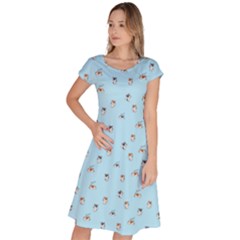 Cute Kawaii Dogs Pattern At Sky Blue Classic Short Sleeve Dress by Casemiro