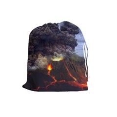 Landscape-volcano-eruption-lava Drawstring Pouch (large) by Sudhe