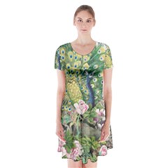 Peafowl Peacock Feather-beautiful Short Sleeve V-neck Flare Dress by Sudhe