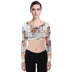 Rag-flats-onion-flats-llc-architecture-drawing Graffiti-architecture Velvet Long Sleeve Crop Top by Sudhe