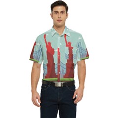 New-york-usa-liberty-landmark Men s Short Sleeve Pocket Shirt  by Sudhe