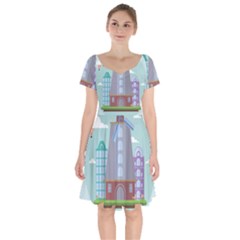 Amsterdam-landmark-landscape Short Sleeve Bardot Dress by Sudhe
