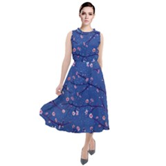 Branches With Peach Flowers Round Neck Boho Dress by SychEva