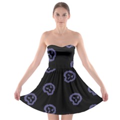 Purple Skulls On Dark Background Strapless Bra Top Dress by SychEva