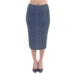 Blue Stripes On Dark Background Velvet Midi Pencil Skirt by SychEva