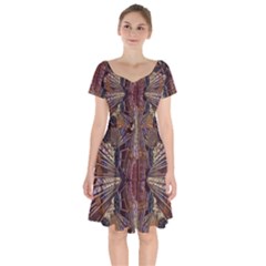 Abstract-design-backdrop-pattern Short Sleeve Bardot Dress by Sudhe
