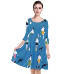 Girls Walk With Their Dogs Quarter Sleeve Waist Band Dress by SychEva