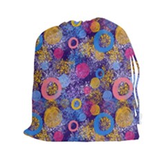 Multicolored Splashes And Watercolor Circles On A Dark Background Drawstring Pouch (2xl) by SychEva