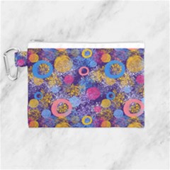 Multicolored Splashes And Watercolor Circles On A Dark Background Canvas Cosmetic Bag (medium) by SychEva