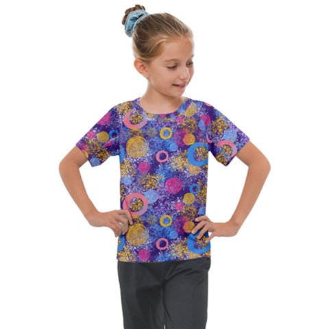Multicolored Splashes And Watercolor Circles On A Dark Background Kids  Mesh Piece Tee by SychEva