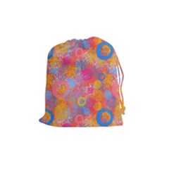 Multicolored Splashes And Watercolor Circles On A Dark Background Drawstring Pouch (medium) by SychEva