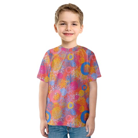 Multicolored Splashes And Watercolor Circles On A Dark Background Kids  Sport Mesh Tee by SychEva