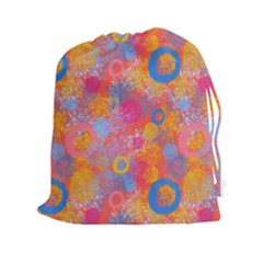 Multicolored Splashes And Watercolor Circles On A Dark Background Drawstring Pouch (2xl) by SychEva