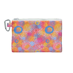 Multicolored Splashes And Watercolor Circles On A Dark Background Canvas Cosmetic Bag (medium) by SychEva