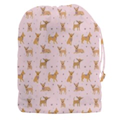Cute Chihuahua With Sparkles On A Pink Background Drawstring Pouch (3xl) by SychEva