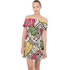 Leaves Foliage Batik Seamless Off Shoulder Chiffon Dress by Amaryn4rt