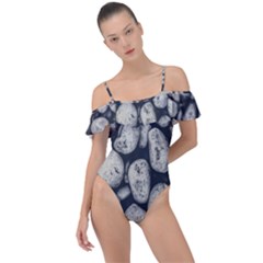 White Rocks Close Up Pattern Photo Frill Detail One Piece Swimsuit by dflcprintsclothing