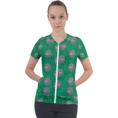 Lotus Bloom In The Blue Sea Of Peacefulness Short Sleeve Zip Up Jacket by pepitasart
