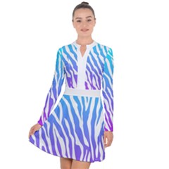 White Tiger Purple & Blue Animal Fur Print Stripes Long Sleeve Panel Dress by Casemiro