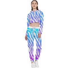 White Tiger Purple & Blue Animal Fur Print Stripes Cropped Zip Up Lounge Set by Casemiro