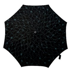 Turquoise Abstract Flowers With Splashes On A Dark Background  Abstract Print Hook Handle Umbrellas (small) by SychEva