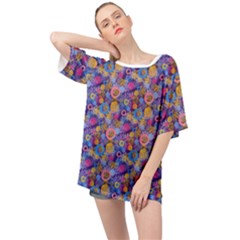 Multicolored Circles And Spots Oversized Chiffon Top by SychEva