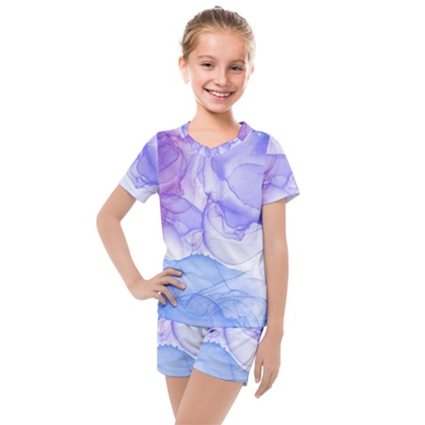 Purple And Blue Alcohol Ink  Kids  Mesh Tee And Shorts Set by Dazzleway