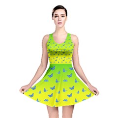 Blue Butterflies At Yellow And Green, Two Color Tone Gradient Reversible Skater Dress by Casemiro