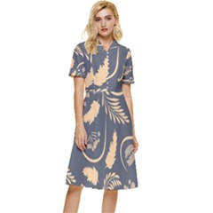 Folk Flowers Pattern  Button Top Knee Length Dress by Eskimos
