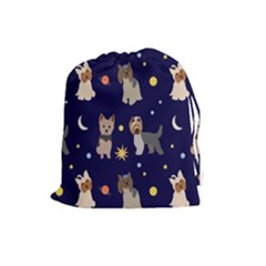 Terrier Cute Dog With Stars Sun And Moon Drawstring Pouch (large) by SychEva