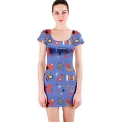 Blue 50s Short Sleeve Bodycon Dress by NerdySparkleGoth