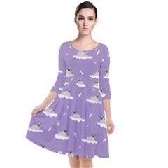 Cheerful Pugs Lie In The Clouds Quarter Sleeve Waist Band Dress by SychEva