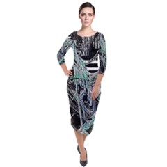 Robotic Endocrine System Quarter Sleeve Midi Velour Bodycon Dress by MRNStudios