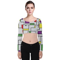 Colorful Rectangles Velvet Long Sleeve Crop Top by LalyLauraFLM