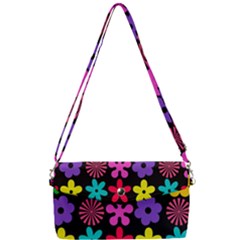 Colorful Flowers On A Black Background Pattern                                                        Removable Strap Clutch Bag by LalyLauraFLM