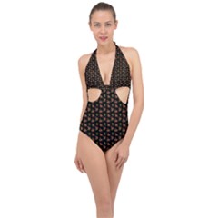 Cute Deer Pattern Black Halter Front Plunge Swimsuit by snowwhitegirl