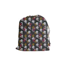 Vintage Floral And Goth Girl Grey Bg Drawstring Pouch (medium) by snowwhitegirl