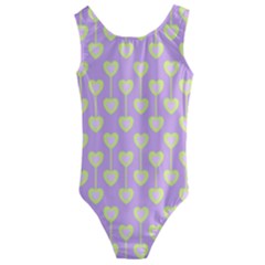 Yellow Hearts On A Light Purple Background Kids  Cut-out Back One Piece Swimsuit by SychEva