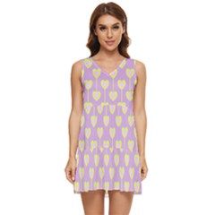 Yellow Hearts On A Light Purple Background Tiered Sleeveless Mini Dress by SychEva