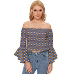 Yellow Circles On A Purple Background Off Shoulder Flutter Bell Sleeve Top by SychEva