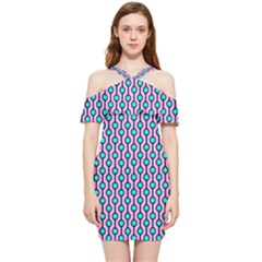 Blue Circles On Purple Background Geometric Ornament Shoulder Frill Bodycon Summer Dress by SychEva