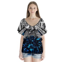 Movie V-neck Flutter Sleeve Top by Sparkle