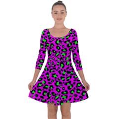 Pink And Green Leopard Spots Pattern Quarter Sleeve Skater Dress by Casemiro