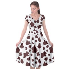 Brown Cow Spots Pattern, Animal Fur Print Cap Sleeve Wrap Front Dress by Casemiro