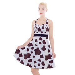 Brown Cow Spots Pattern, Animal Fur Print Halter Party Swing Dress  by Casemiro
